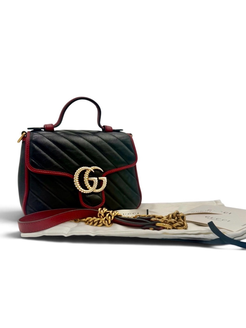 GUCCI GG Marmont Torchon Mini Top Handle Bag in Black & Red